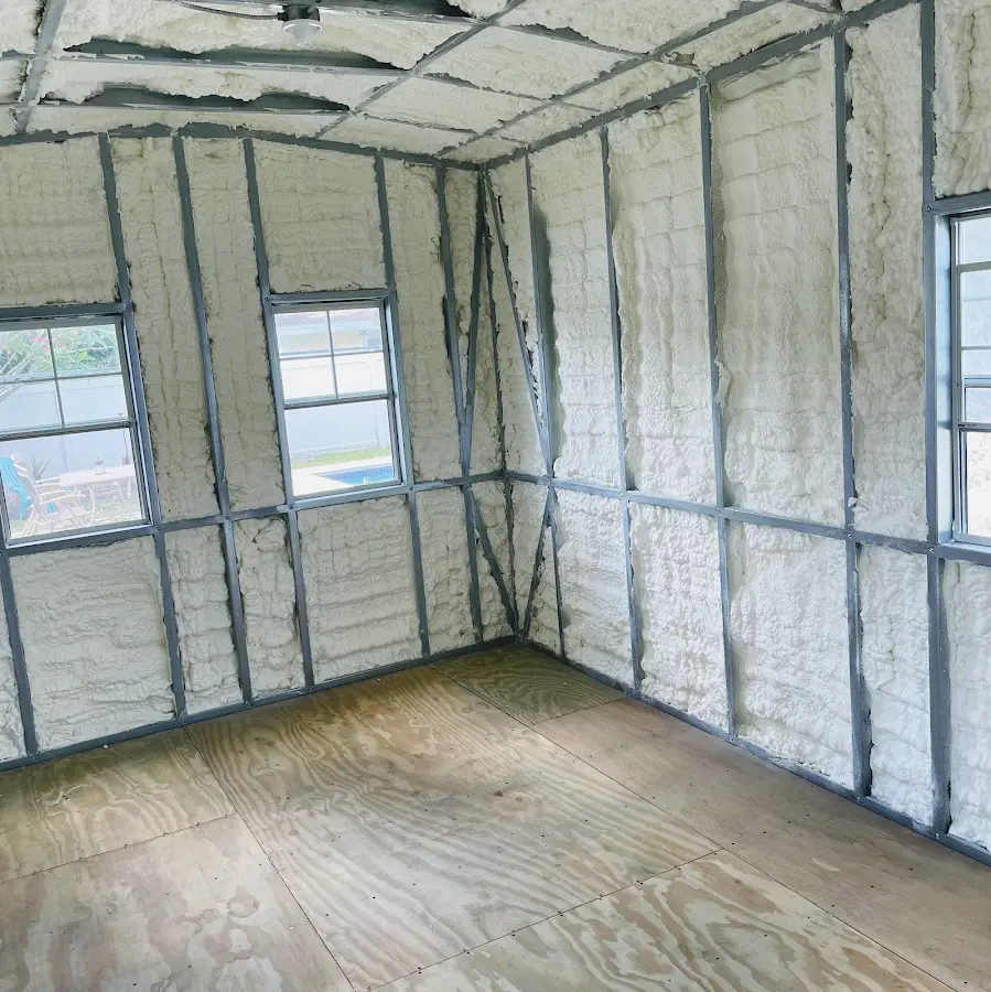 Closed-cell spray foam insulation applied to wall cavities in a residential project in San Leandro